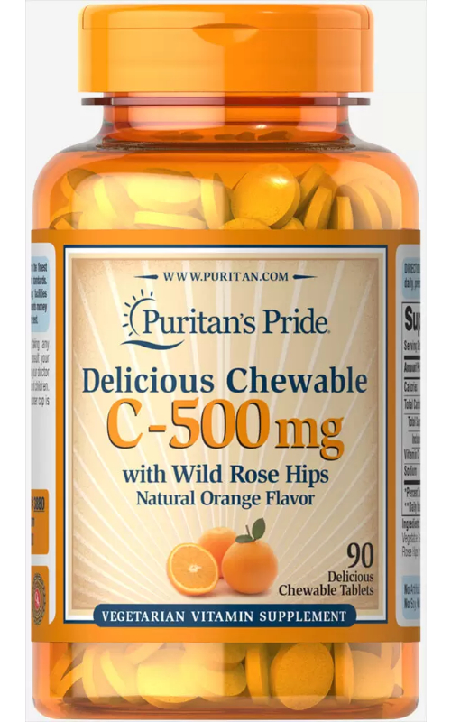 Delicious Chewable Vitamin C 500 mg with Rose Hips by 90 Tablets
